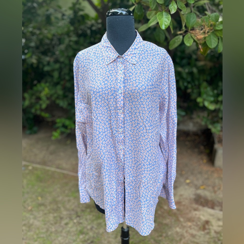XiRENA Blue and White Button Down Shirt